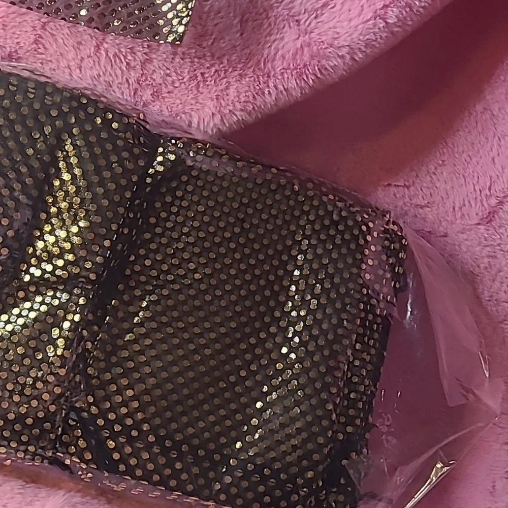 ✅️15 ct  6x8 Sheer Organza Gift Bags with Drawstring  - Polka Dot - Black/Gold